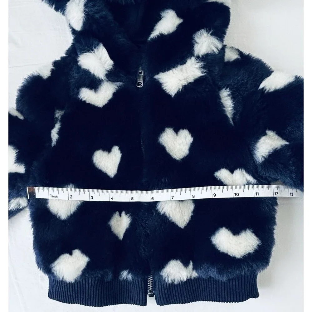 NWOT babyGap 2T Navy Faux Fur White Heart Hooded Zip Jacket Coat